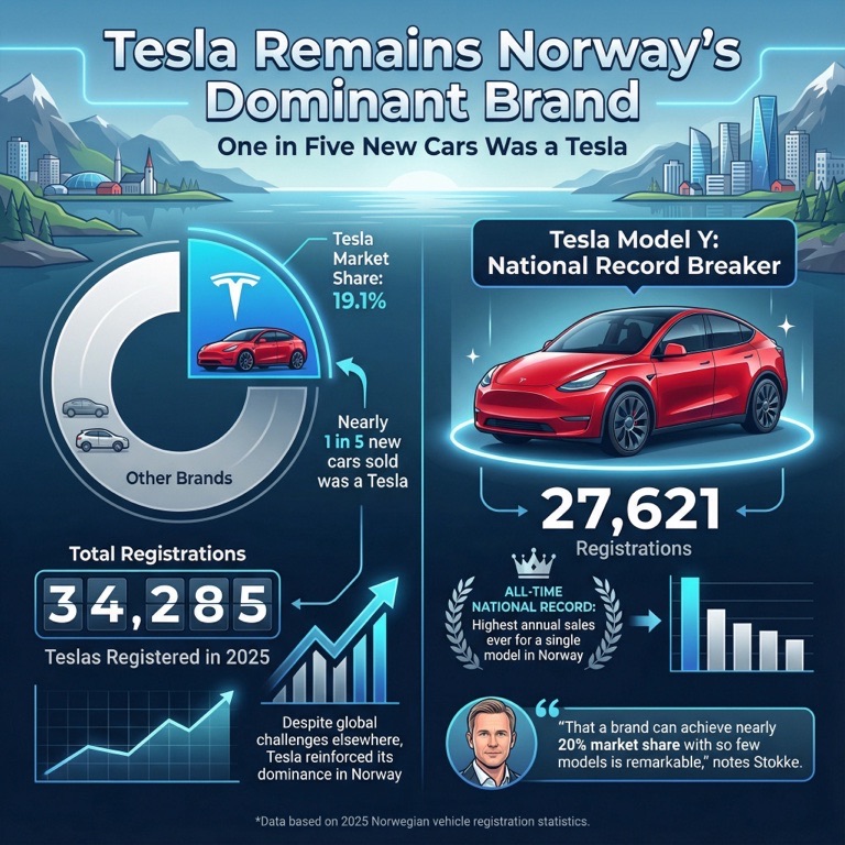Tesla Remains Norway’s Dominant Brand