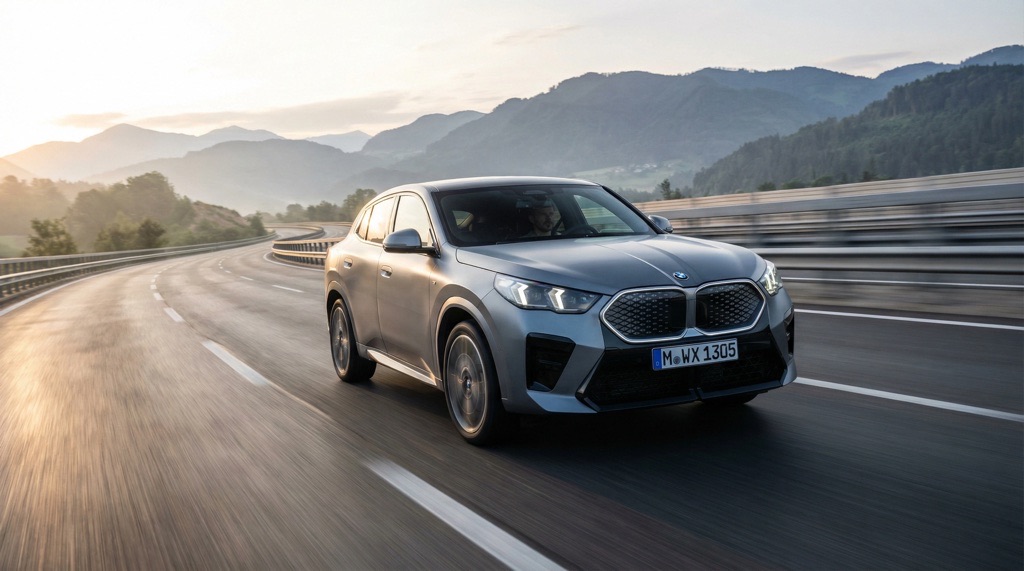 BMW iX1 and iX2 Gain Up to 40 km Range with SiC Inverters for Spring 2026 7 BMW iX2 electric SUV driving on European highway