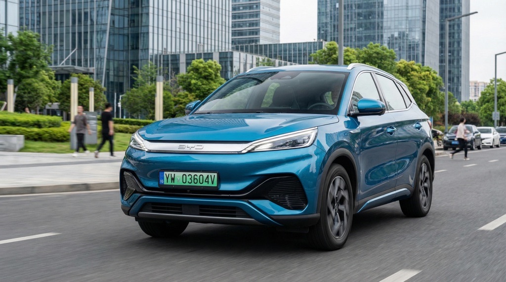 BYD Yuan Plus (Atto 3) electric SUV exterior in city driving