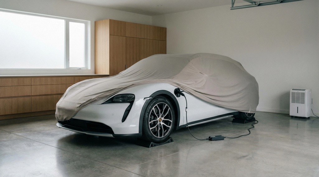 Electric vehicle stored long-term in a garage