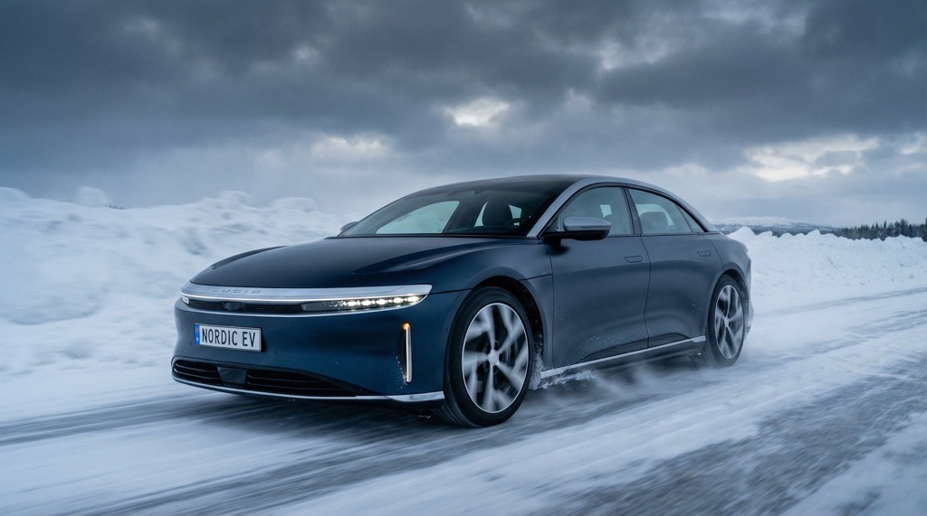 Lucid Air Grand Touring during NAF Winter Test in extreme cold
