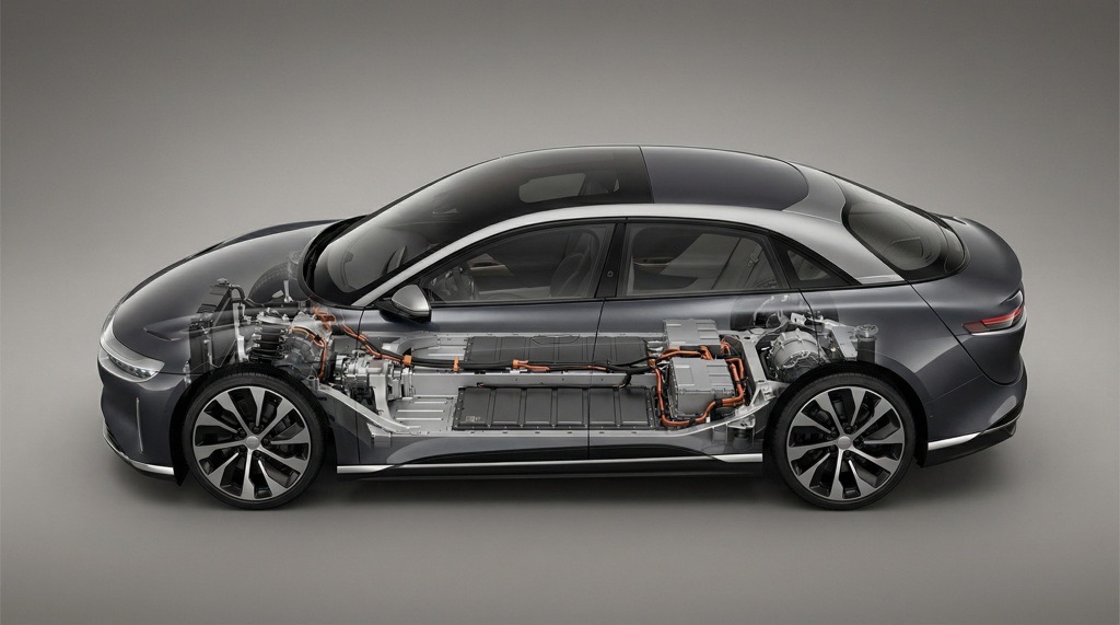 Lucid Air Grand Touring battery and powertrain layout