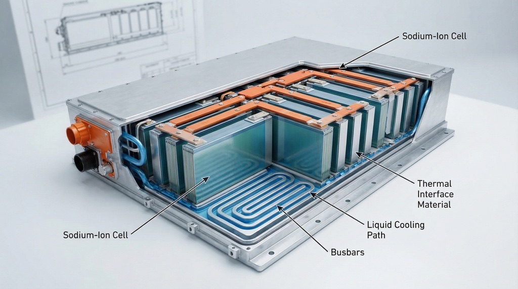 Sodium-ion battery internal structure and cell layout