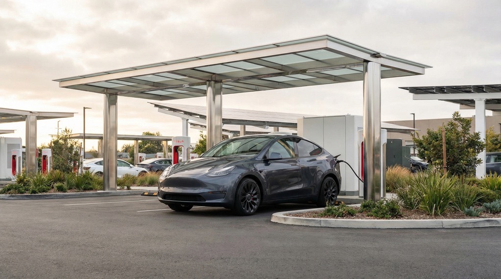 Tesla Model Y charging at Supercharger network