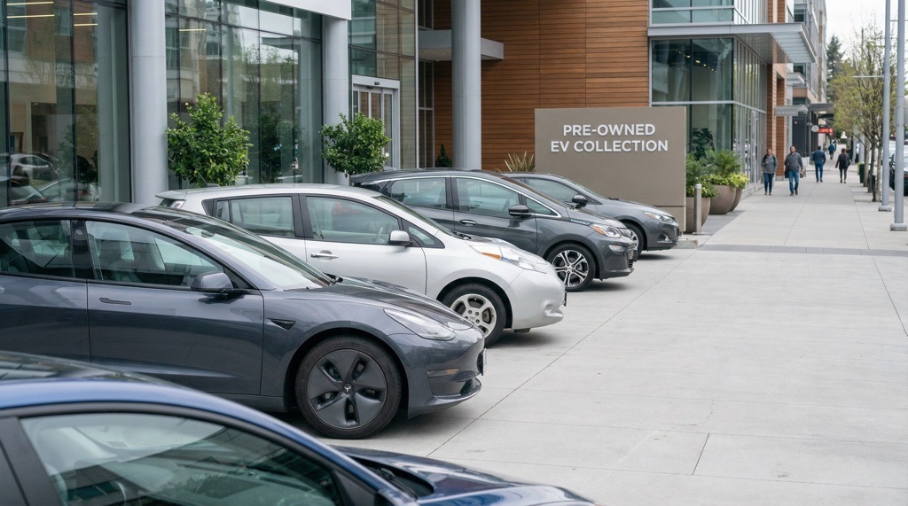 Used electric cars at a dealership in 2026