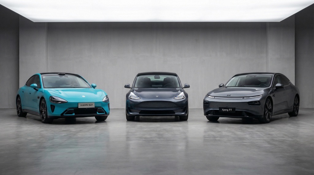 Comparison of Xiaomi SU7 Tesla Model 3 and Chinese EV competitors