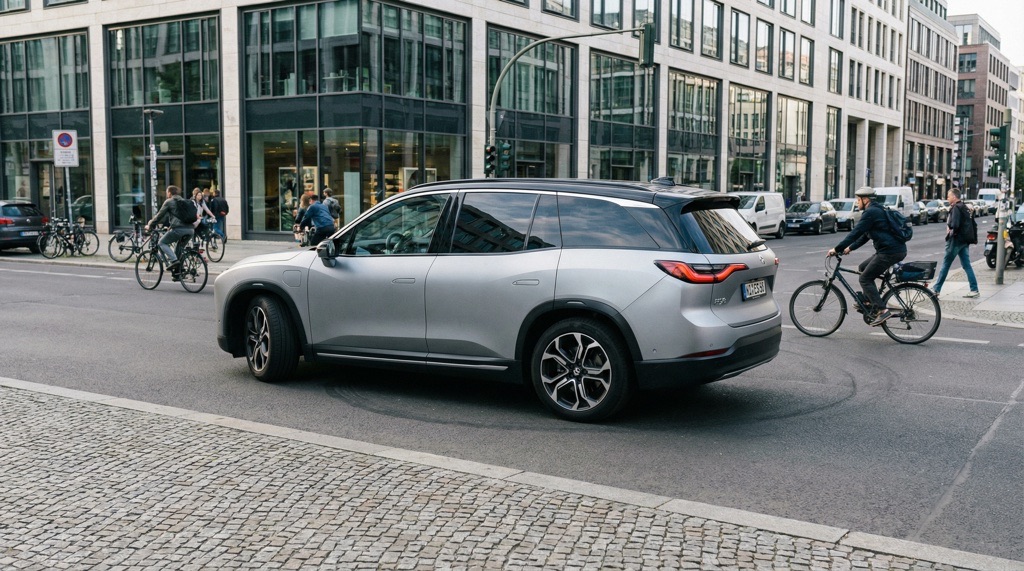 XPeng X9 active rear-wheel steering in urban driving