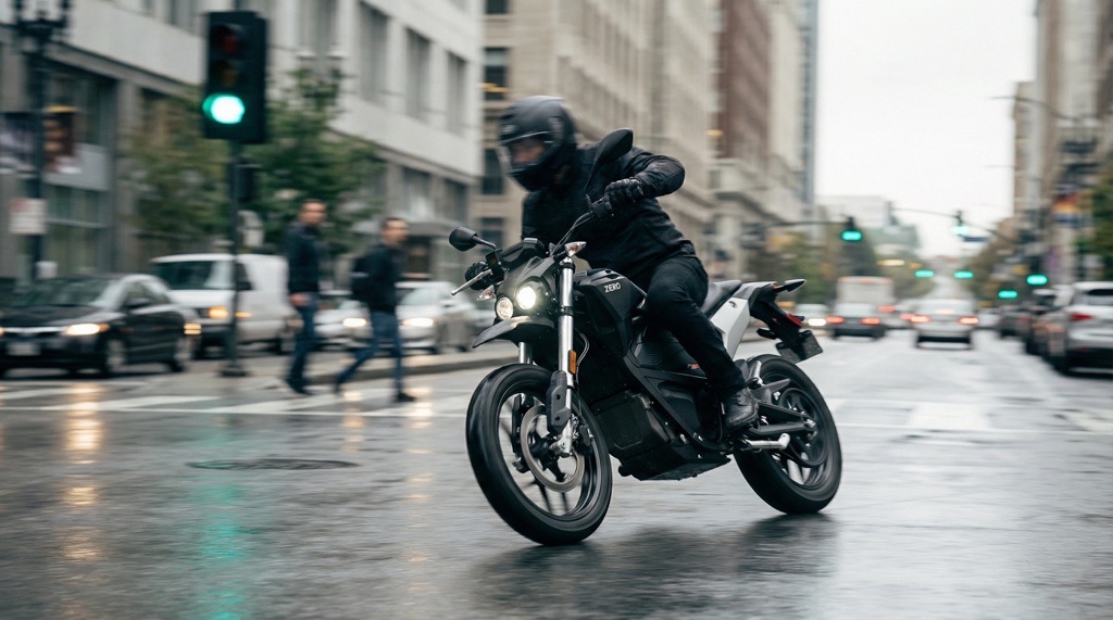 Zero FXE electric motorcycle acceleration in city