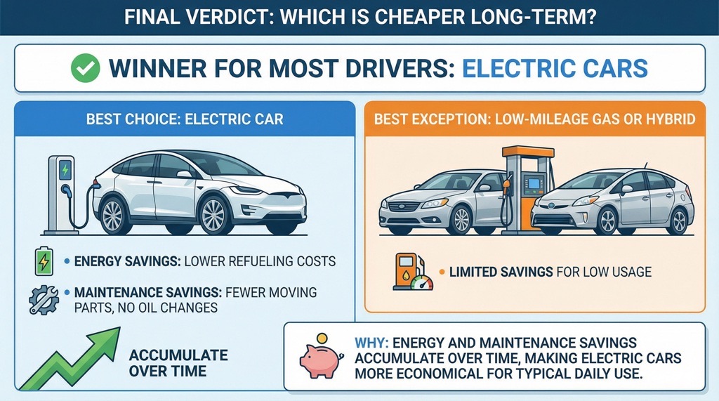 Electric cars win for most drivers.