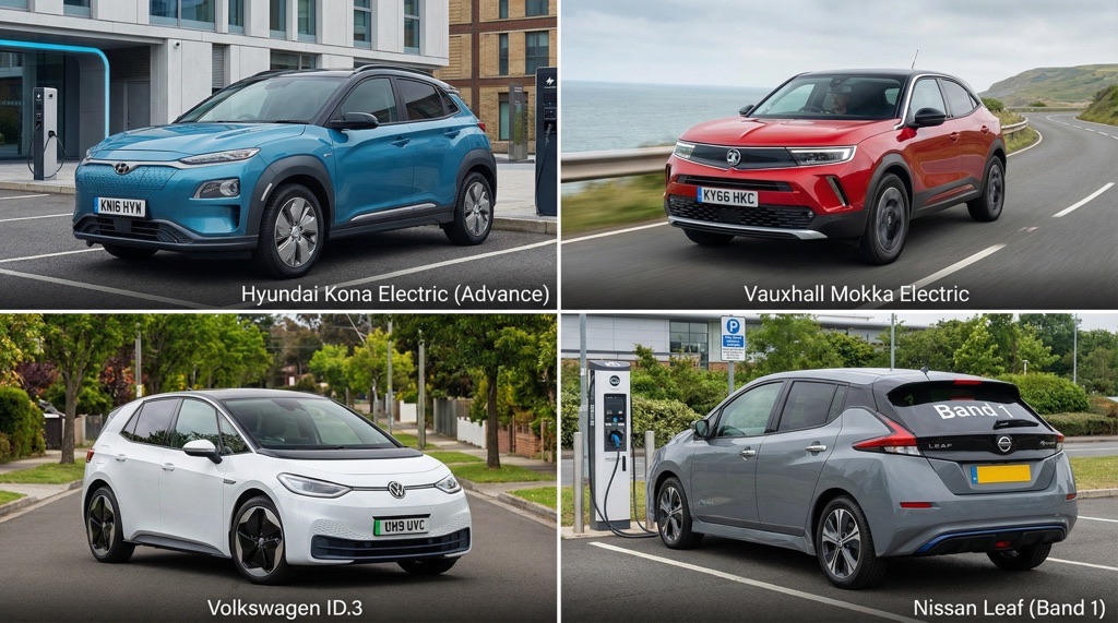 Hyundai Kona Electric (Advance) vs Vauxhall Mokka Electric vs Volkswagen ID.3 vs Nissan Leaf (Band 1)