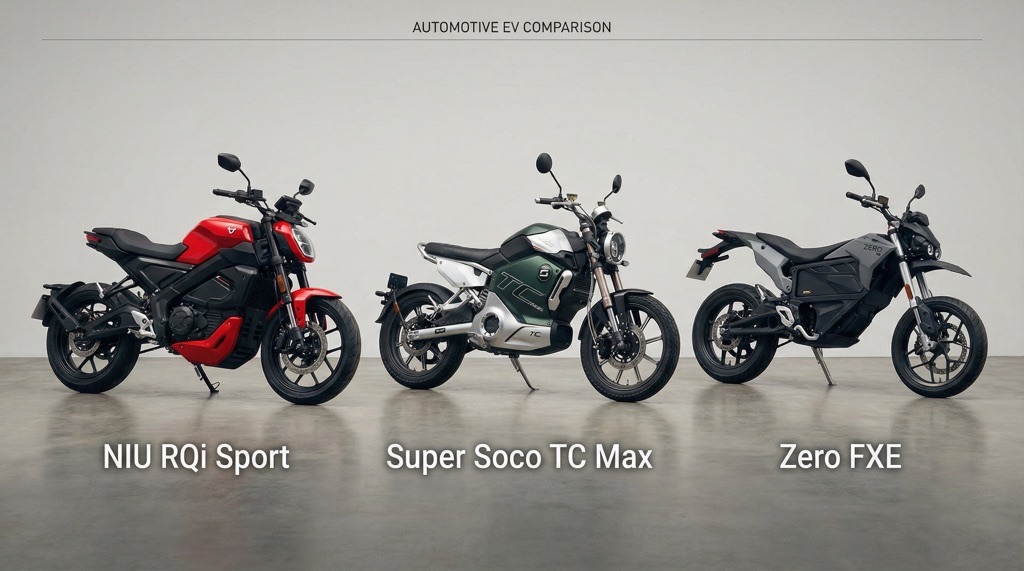 Side by side comparison of urban electric motorcycles