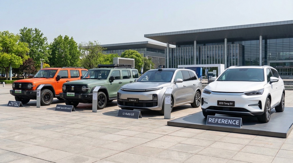 Fang Cheng Bao Tai 7 Hybrid vs GWM Tank 300 Hi4-T vs Li Auto L6 vs BYD Tang EV (ref)