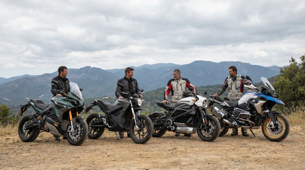 Energica Experia vs Zero DSR/X vs LiveWire One vs Gasoline ADV (avg)