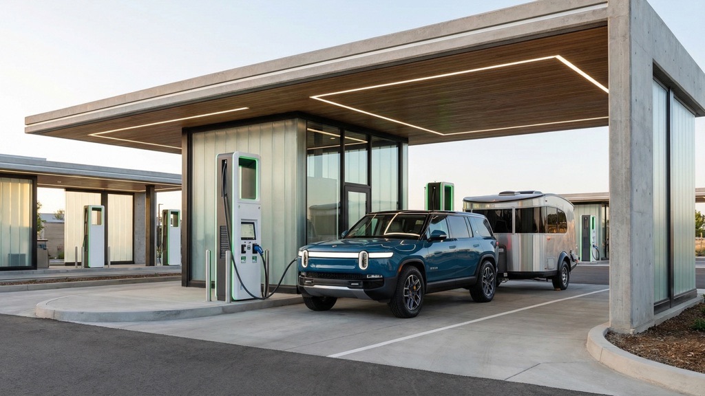 Trailer-friendly 800V fast charging station