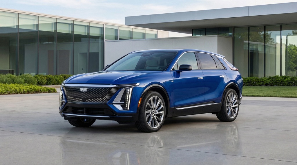 Front three-quarter exterior view of the Cadillac Vistiq 2027 electric three-row SUV