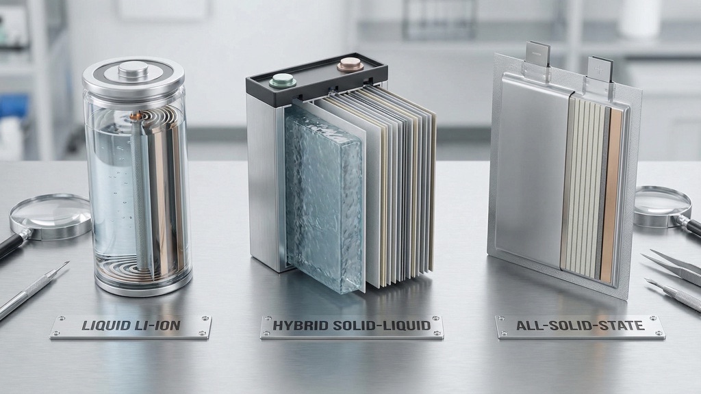 Comparison of liquid, hybrid solid-liquid, and solid-state EV battery types under new China standard