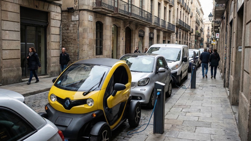 Compact EV parking in a narrow city street