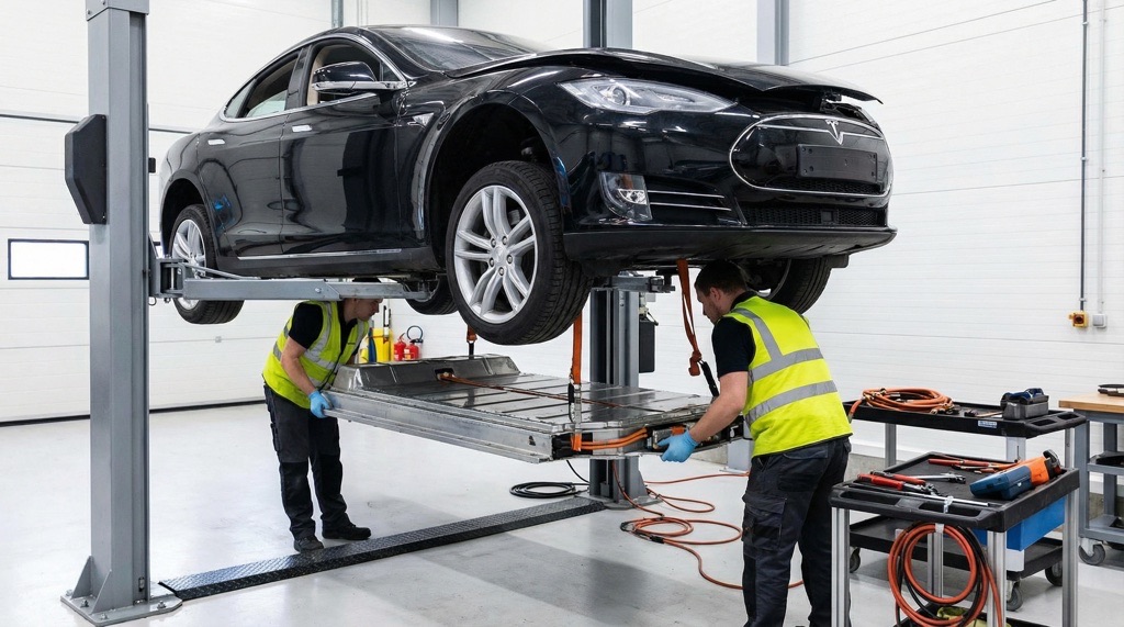 Tesla battery replacement cost overview with battery pack in service center