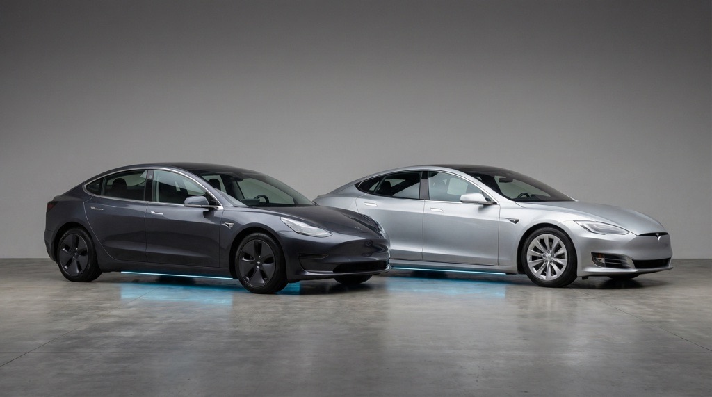 Comparison of Tesla Model 3 and Model S highlighting battery size differences