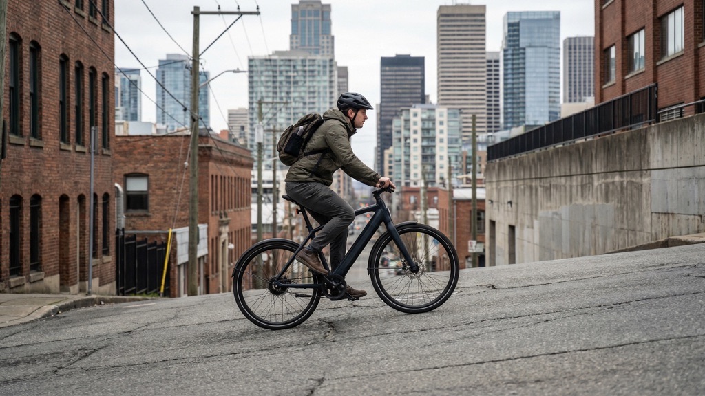 E-Bike Climbing a Steep Urban Hill