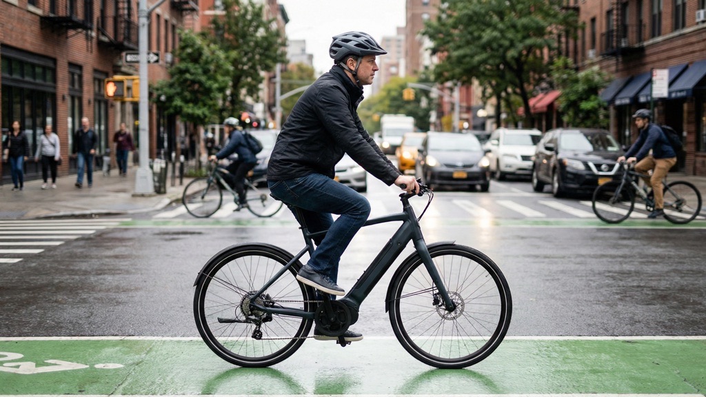 Legal pedal-assist e-bike in urban traffic