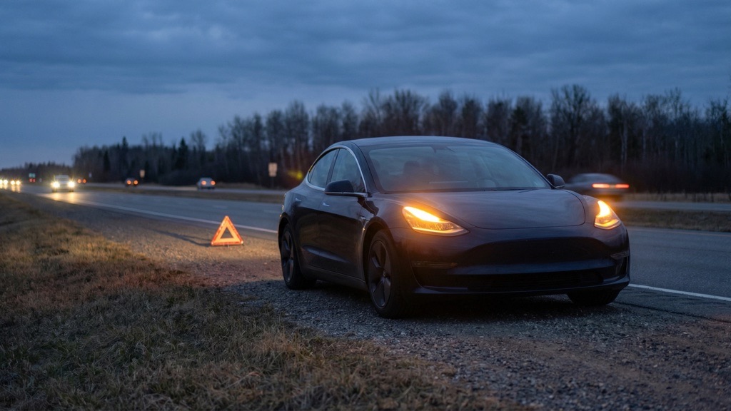 Electric Car Safely Stopped After Battery Depletion