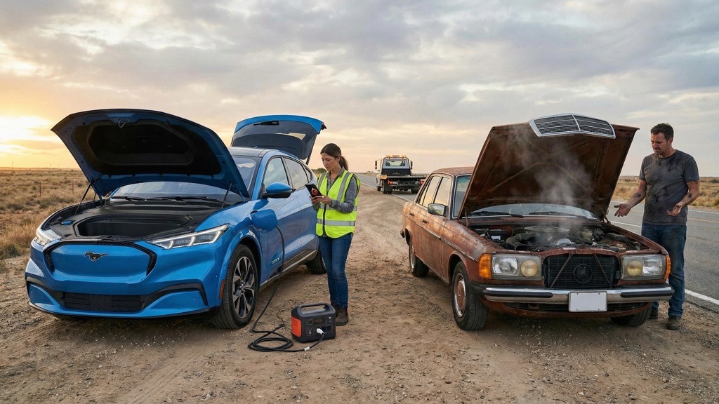 Electric Vehicle vs Gas Car Roadside Breakdown