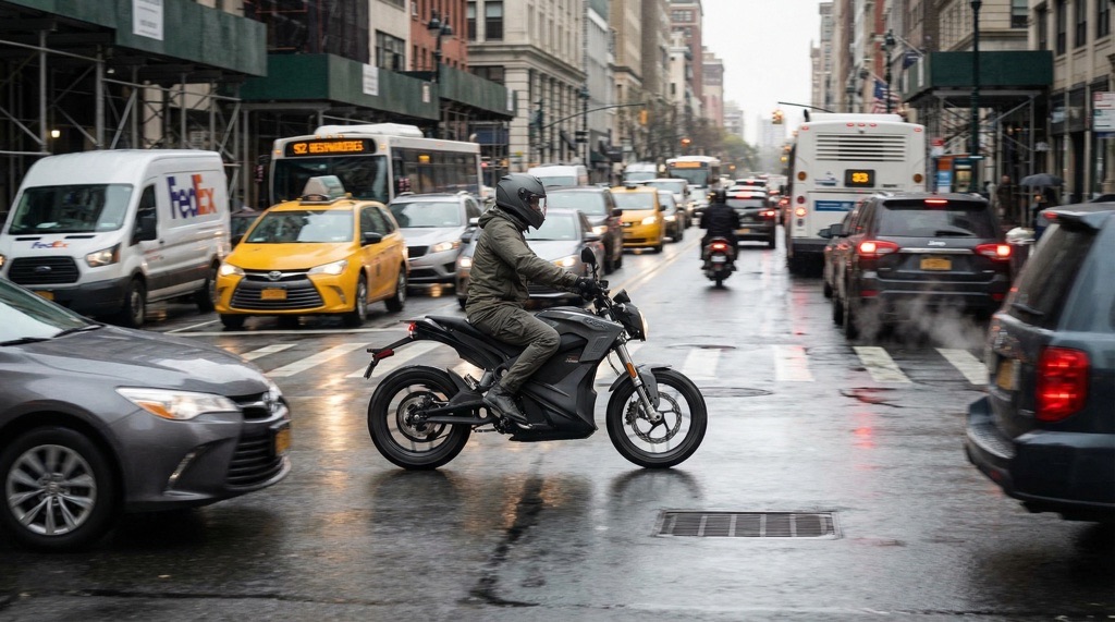 Electric motorcycle real-world range during city and urban riding conditions