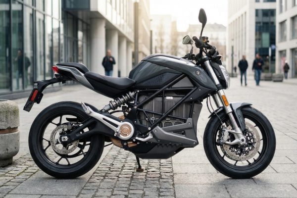 Mid-Size Electric Motorcycle in Urban Riding Environment