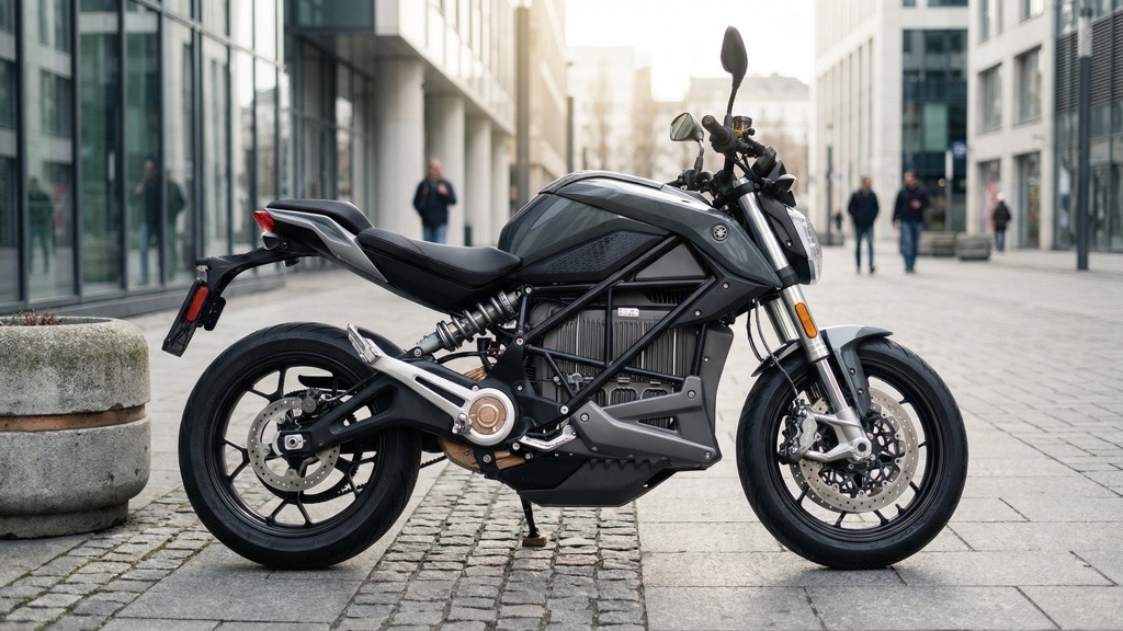 Mid-Size Electric Motorcycle in Urban Riding Environment