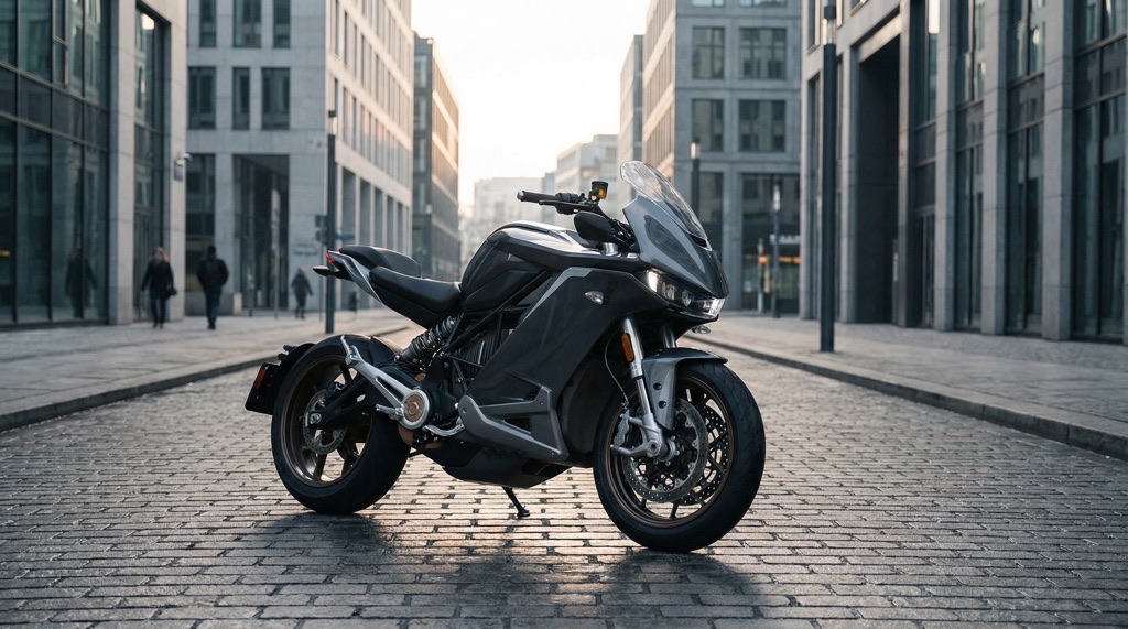 Electric motorcycle real-world range in 2026 shown in an urban riding environment