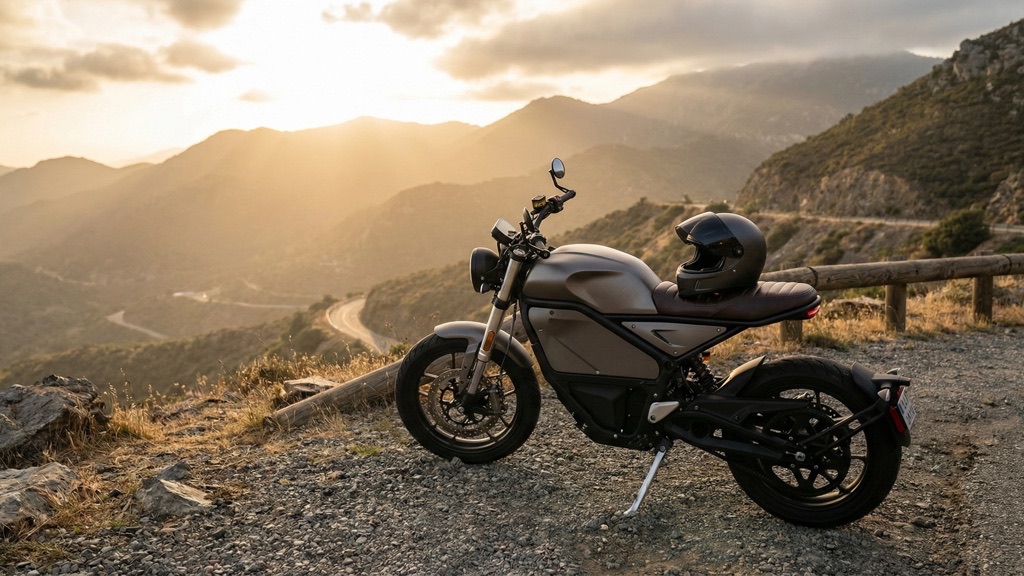 Electric motorcycle on scenic weekend route