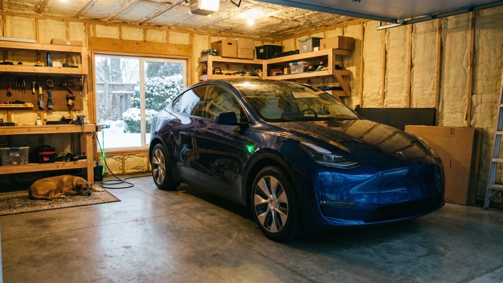 EV Parked in Warm Garage