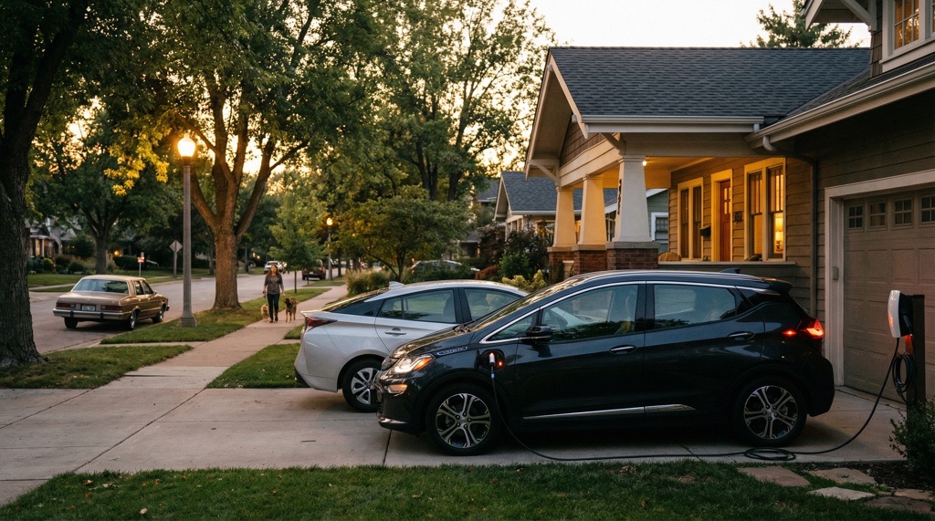 Electric, hybrid, and gasoline cars at rest symbolizing final car ownership decision in 2026
