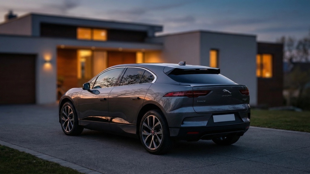 Jaguar I-Pace electric SUV parked outdoors at dusk symbolizing battery safety concerns and recall conclusion