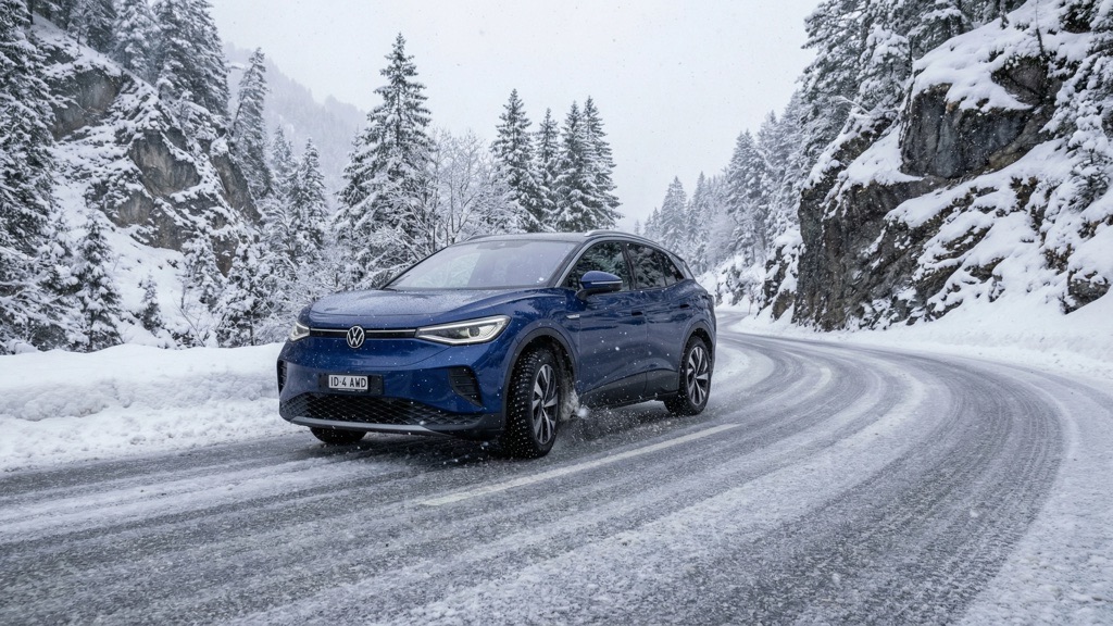 Volkswagen ID.4 AWD on Icy Winter Road