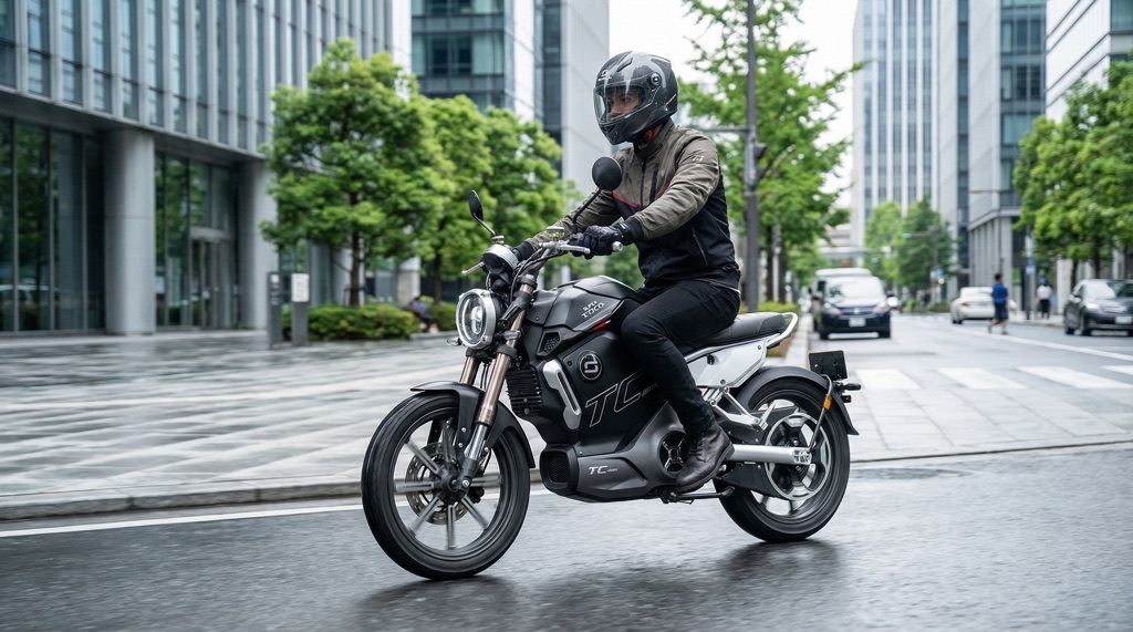 Super Soco TC Max electric motorcycle urban riding