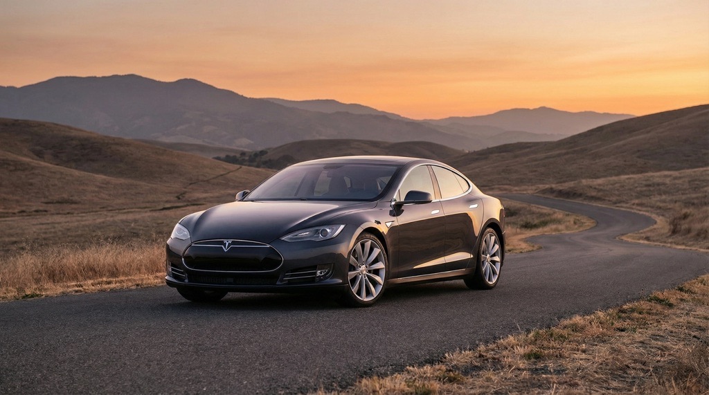 Tesla from the US parked at sunset symbolizing final ownership decision