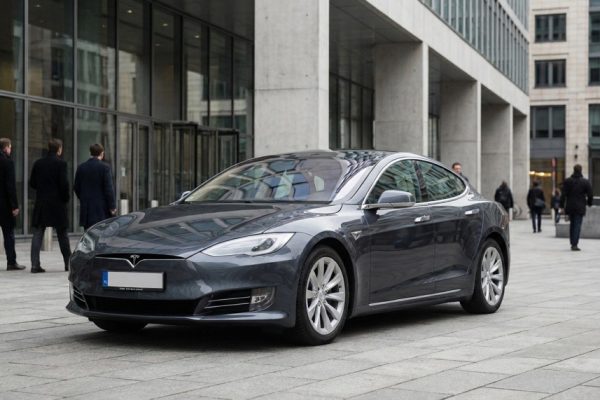 Tesla from the US photographed in a modern city environment in 2026