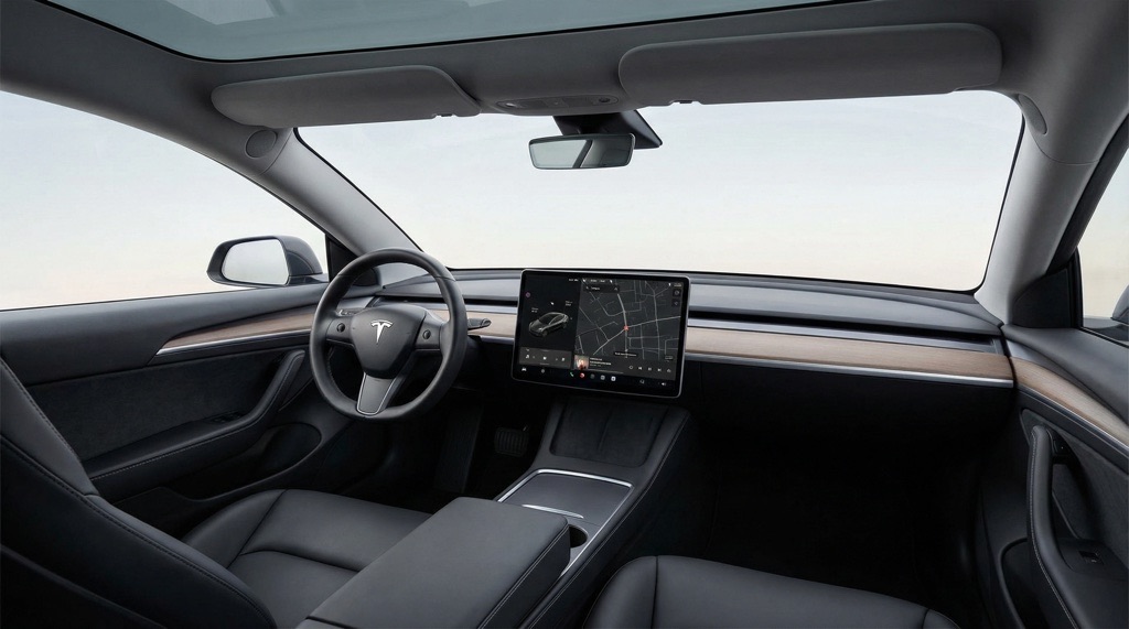 Tesla from the US interior showing advanced software and touchscreen interface