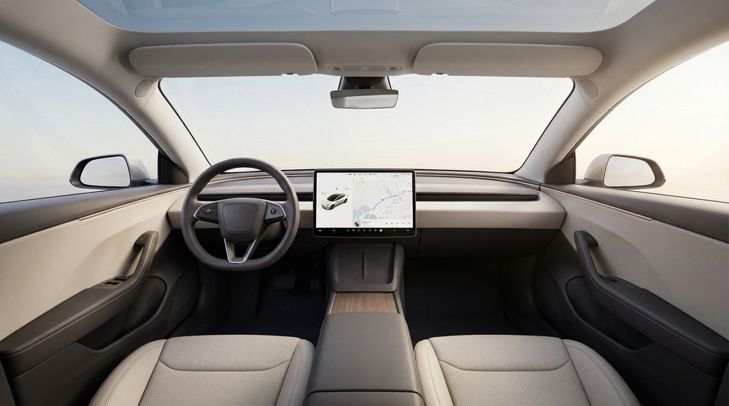 Tesla Model 3 interior with large central touchscreen