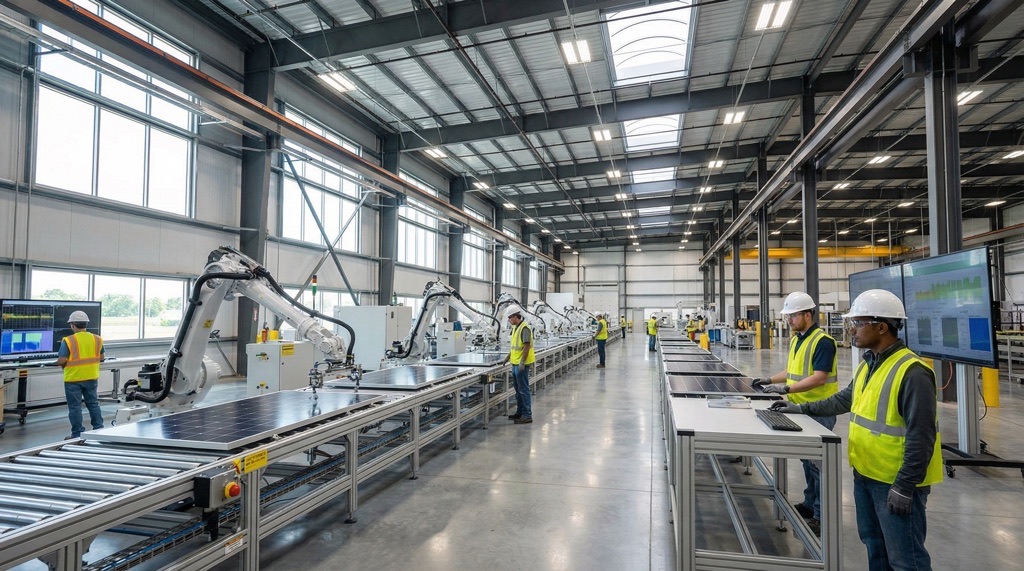 Tesla solar manufacturing facility representing the company’s 100 gigawatt solar production ambition by 2028