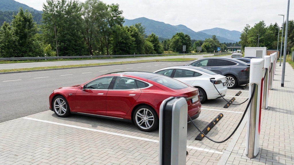 Tesla Home Charging: Advantages, Costs and What Owners Must Know in 2026 6 Tesla Vehicles Charging at Supercharger Station