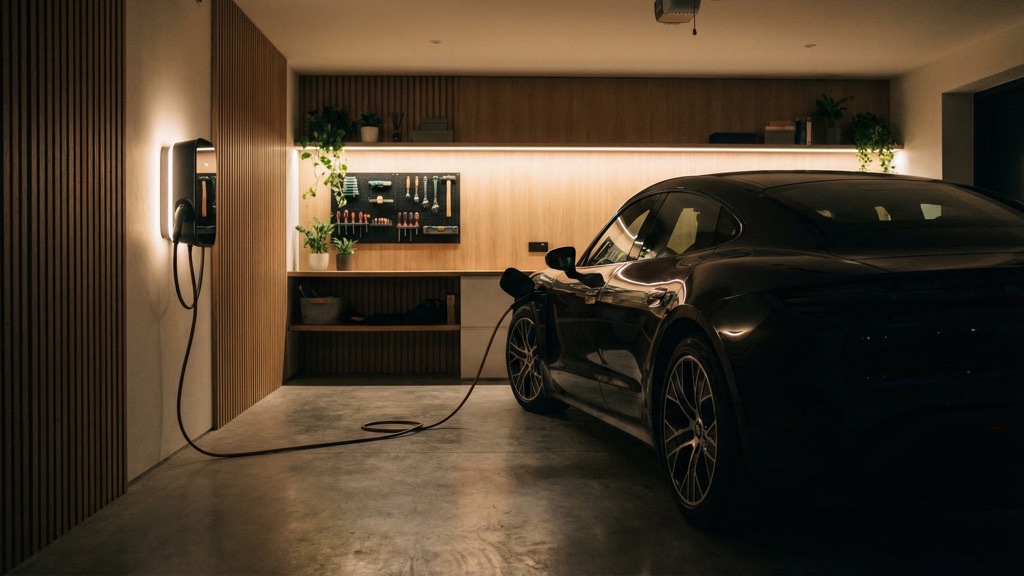 Tesla charging at home wallbox illustrating charging behavior and battery wear economics
