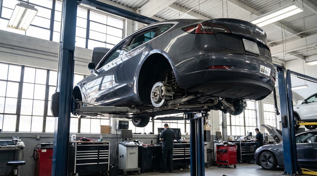 Tesla suspension and steering components showing typical wear points