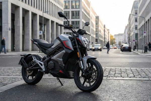 Vmoto Stash Electric Motorcycle in Urban Setting