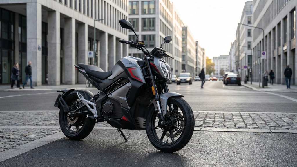 Vmoto Stash Electric Motorcycle in Urban Setting
