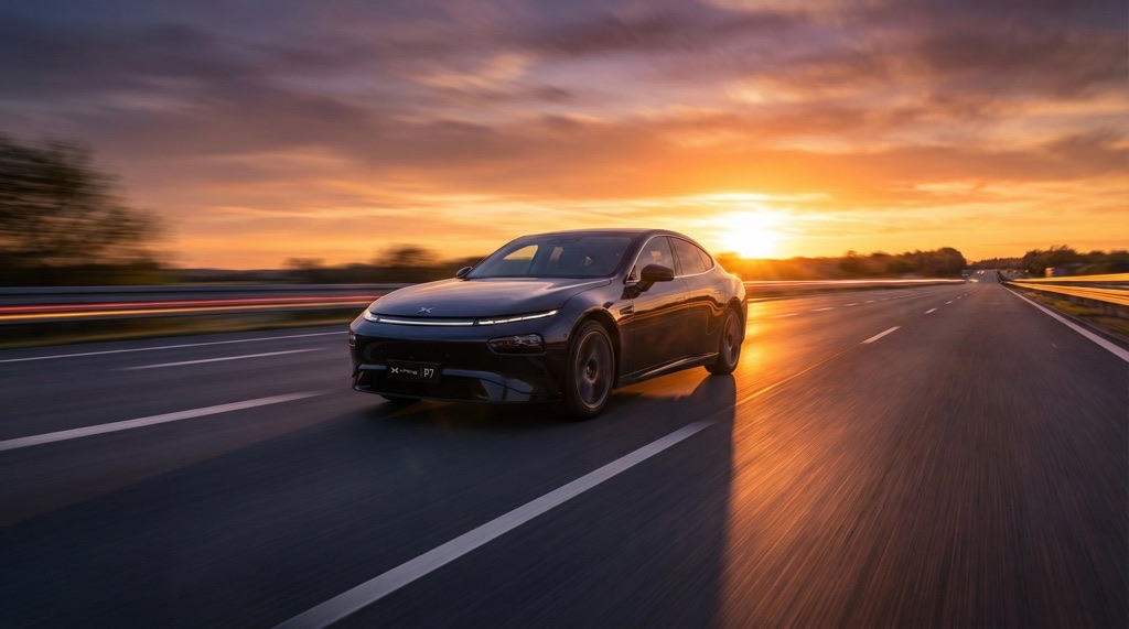 XPeng Next P7 driving on highway during long-distance trip