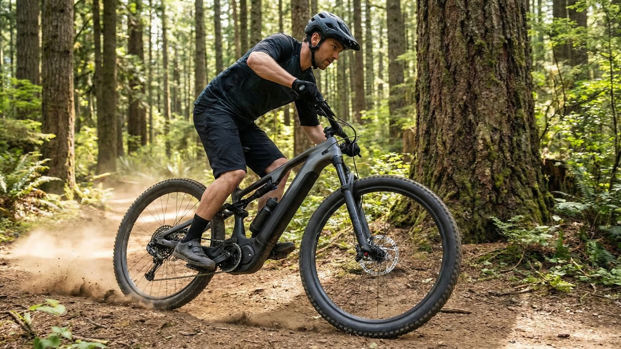 Electric mountain bike on a forest trail
