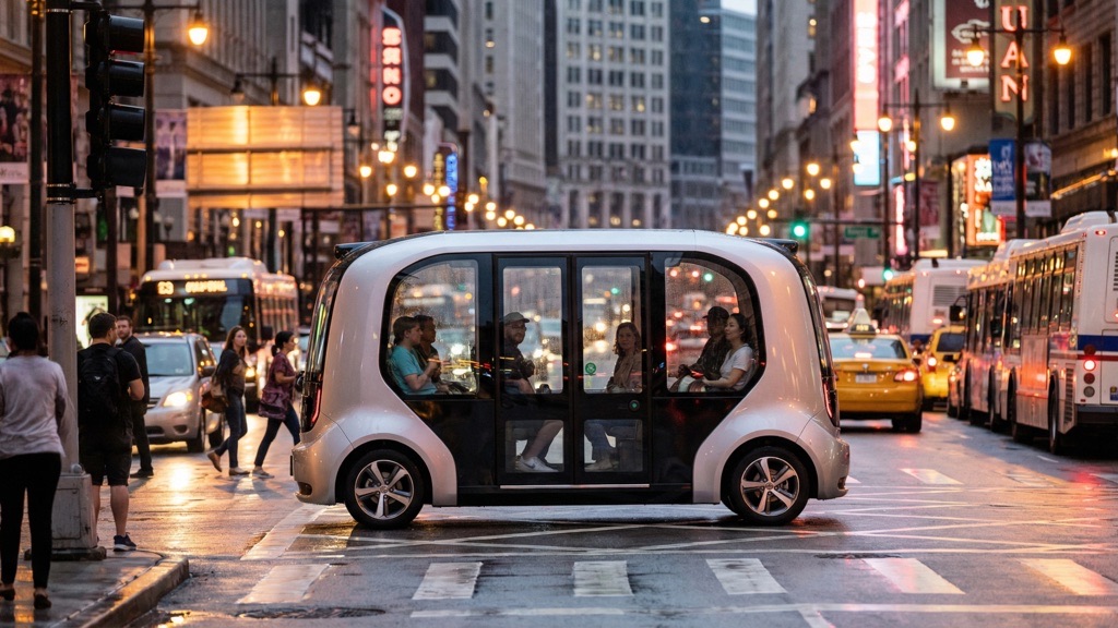Tesla Robotaxi Concept in Urban Setting